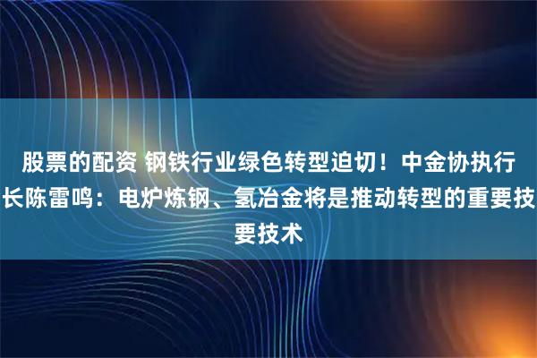 股票的配资 钢铁行业绿色转型迫切！中金协执行会长陈雷鸣：电炉炼钢、氢冶金将是推动转型的重要技术